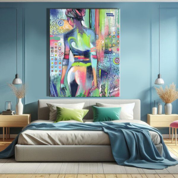 quadro con donna per camera da letto azzurra e blu