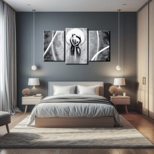 quadro camera da letto parete grigio capezzale moderno amore intenso